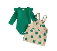 Xeadoffubio Newborn Baby Girl St Patricks Day Outfit Baby Girls Irish Day Outfits Long Sleeve Romper Suspender Skirt and Headband Set My First St Patricks Day Outfit (Apricot, 0-3 Months)