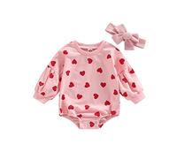 Xeadoffubio Newborn Baby Girl Valentines Day Outfit Baby Girls Casual Romper O Neck Letter & Red Lip Print Romper Long Sleeve Romper Oversized Bodysuit Sweatshirt (Pink Heart, 12-18 Months)