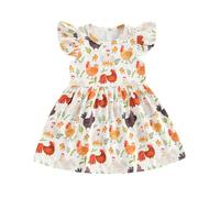 Xeadoffubio Newborn Baby Girls Summer Clothes Toddler Girls Dress Farm Rooster Hen Print Fly Sleeve Crewneck Baby Dress Summer Casual Princess Dress (White, 3-4 Years)