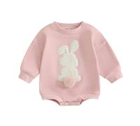Xeadoffubio Newborn Infant Baby Boy Easter Outfit Baby Boy Girl Romper Bunny Long Sleeve Romper Oversized Sweatshirt Crewneck Cartoon Easter Rabbit Print Baby Romper (Pink2, 12-18 Months)