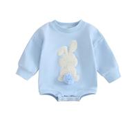 Xeadoffubio Newborn Infant Baby Boy Easter Outfit Baby Boy Girl Romper Bunny Long Sleeve Romper Oversized Sweatshirt Crewneck Cartoon Easter Rabbit Print Baby Romper (Blue3, 0-6 Months)