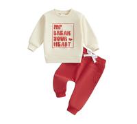 Xeadoffubio Newborn Toddler Baby Boy Valentine's Clothes Crewneck Sweatshirt Jogger Pants my first Valentine's Day Outfits Letter Print Toddler Boys Casual Pants Suit (Khaki Mr, 18-24 Months)