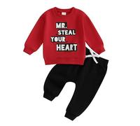 Xeadoffubio Newborn Toddler Baby Boy Valentine's Clothes Crewneck Sweatshirt Jogger Pants my first Valentine's Day Outfits Letter Print Toddler Boys Casual Pants Suit (Red Black, 6-12 Months)