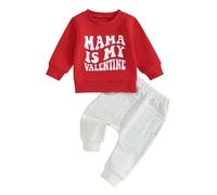 Xeadoffubio Newborn Toddler Baby Boy Valentine's Clothes Crewneck Sweatshirt Jogger Pants My First Valentine's Day Outfits Letter Print Toddler Boys Casual Pants Suit (Gray, 18-24 Months)