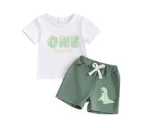 Xeadoffubio Toddler Baby Boy Birthday Outfit One/Two Letter Embroidery T-shirt Jogger Shorts Waffle Summer Clothes Baby Boy my 1st Birthday Outfit (Dinosaur, 12-18 Months)