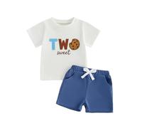 Xeadoffubio Toddler Baby Boy Birthday Outfit One/Two Letter Embroidery T-shirt Jogger Shorts Waffle Summer Clothes Baby Boy my 1st Birthday Outfit (Blue White, 18-24 Months)