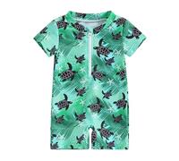 Xeadoffubio Toddler Baby Boy Kid Swimsuit Rash Guard Swimsuit Checkerboard Print Short Sleeve Zip Up Swimwear One Piece Bathing Suit Swimwear (Green Black, 3-4 Years)