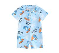 Xeadoffubio Toddler Baby Boy Kid Swimsuit Rash Guard Swimsuit Checkerboard Print Short Sleeve Zip Up Swimwear One Piece Bathing Suit Swimwear (Sky Blue, 2-3 Years)