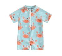 Xeadoffubio Toddler Baby Boy Kid Swimsuit Rash Guard Swimsuit Checkerboard Print Short Sleeve Zip Up Swimwear One Piece Bathing Suit Swimwear (Orange, 6-12 Months)