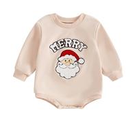 Xeadoffubio Toddler Baby Girl Boy Christmas Outfit Santa Long Sleeve Gingerbread Man/Elk Romper Crewneck Sweatshirt Christmas Sweatshirt Print Long Sleeve Jumpsuit (Apricot, 6-12 Months)