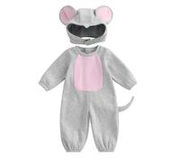 Xeadoffubio Toddler Baby Girl Boy Halloween Animal Costume Black Cat Costume Shark Costumes Fuzzy Warm Fall Winter Animal Jumpsuit Halloween Dinosaur Outfit (Gray Mouse, 18-24 Months)
