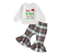 Xeadoffubio Toddler Baby Girl Christmas Outfit Holly Jolly/Merry Bright Embroidery Christmas Sweatshirt Crewneck Xmas Sweatshirt Flared Pants Fall Clothes (White, 6-12 Months)