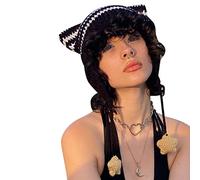 Xeadoffubio Women Cat Ear Beanie Striped Knitted Crochet Hats Y2K Beanies with Ears Goth Grunge Accessories Slouchy Cat Beanies Cat Ear Hat Grunge Goth Beanies Crochet Beanie (Black White1, One Size)