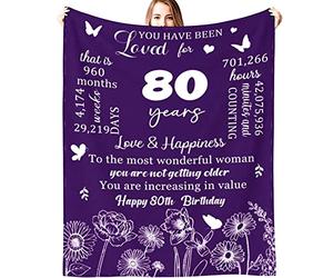XeaGiasy 80th Birthday Gifts for Women Blanket Happy 80 Year Old Birthday Gifts Ideas for Best Grandma Wife Mom Sister Friend Throw Blankets 60"X50"