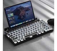 XEANIXIE Retro Typewriter Mechanical Keyboard - Bluetooth 5.0, Ergonomic Design, RGB Backlight, Blue Key Switches, Multi-Device Control (Black)