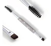 XEAOHESY 1 Pc Rhinestone-Studded Dual Ended Eyebrow Grooming Tool & Spoolie - 2 in 1 Angled Flat Eyebrow Brush & Spiral Lash Brush, Non-Slip Portable Makeup Pen for Brows & Lashes