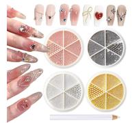 XEAOHESY 4 Boxes Nail Art Beads Gold Silver Black Rose Gold Mini Metal Nail Caviar Beads with 6 sizes（0.8mm/1mm/1.2mm/1.5mm/2mm/3mm）Gold Silver Nail Charms for Women Nail Art with Pickup Pen