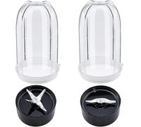 XEBRAD 2 Pack 16OZ Tall Cups with Cross and Flat Blade Combo,Compatible with, for Magic Bullet, Blender Juicer 250W MB-1001 Blender Replacement Blade