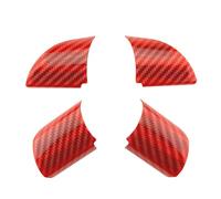 XEBRAD 4Pcs Set Carbon Fiber Car Interior Steering Wheel Trim Cover Sticker, for Ford, For Focus MK2 2005-2011, Decoration Accessories Steering Wheel Sticker(Common red)