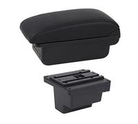 XEBRAD For VW, for Tiguan, Armrest Box Leather Arm Rest Center Console Storage Cup Holder USB Charging Car Accessory Armrest Box Car Armrest Box(BLACK C1 Black Line)