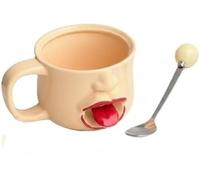 Xebular Abstract Personality Ceramic Mug, Funny 3D Cheeky Face Tongue Out Coffee Mugs, Quirky Novelty Ceramic Cup with Spoon, Cute Sculpted Expression Cup, Gift for Office Home Decor