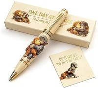 Xebular Emotional Support Monkey Pen Set - Cute Monkey Inspirational Pen with Card, Engraved “One-Day-at-a-Time” Metal Pens, Meaningful Encouragement Gift for Friends, Family