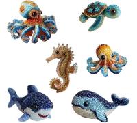 Xebular Octopus Bead Embroidery Kit - 3D Ocean Animals DIY, Starter Set for Beginners, Complete Beadwork Kit, Full-Color Step-by-Step Instructions Creative Handmade Gift for Lovers (6 Pcs)