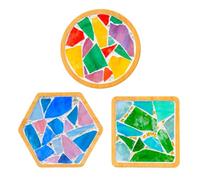 Xecamuvila DIY Mosaic Coaster Kit - 3-Piece Mixed Color Mosaic Set with Wooden Coasters, Glass Tiles Coasters for Crafts, Easy to Make, Relieve Stress and Improve Hands-On Ability, Wide Application