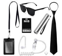 XECCUS Men's in Black Costume Mib Accessories, Agent Costume Accessories, Alien/Security/Secret Agent/Intelligence Spy/FBI Costume with Black Sunglasses, Tie, Headset, ID, Flashlight, Pack of 7