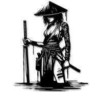 Xedatric Japanese Wall Art,Anime Wall Art,Samurai Decor,Matte Black Female Warrior with Katana Metal Sculpture | Anime-Style Home Decor