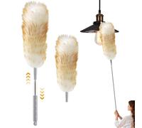 XEERUN 2PCS Extendable Feather Duster, 140CM Lambswool Duster for Cleaning with Extension Pole, Extendable and Reusable, Long Handled Dusters for High Ceilings Lights, Home, Office, Car