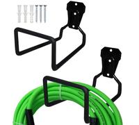 XEERUN 2PCS Metal Garden Hose Holder, 19 x 12cm Heavy Duty Hose Pipe Hanger, Wall Mounted Water Hose Holder, Garage Hose Hook Storage with Fittings for Water Hose Extension Cords, Black