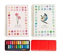 XEERUN 2PCS Watercolor Workbook Set, Birds & Flowers Creative Watercolour Paint Book Set with 24 Paints & Brush, 24 Patterns, Beginner-Friendly Watercolour Art Kit for Adults & Teens