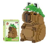 XEERUN Capybara Cartoon Mini Building Blocks Animal Set, 1723 PCS DIY Micro 3D Building Toy Bricks, Cute Animals Building Bricks, Gift for Adults, Boyfriend, Girlfriend (Green Hat)