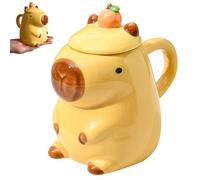 XEERUN Capybara Cute Mugs Coffee Cup, 400ML Cartoon 3D Ceramic Cup, Capybaras Cute Tea Mug with Lid, Animal Coffee Mug, Rounded Handle Design, Capybara Gifts for Women, Birthday