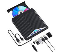 XEERUN External CD DVD Drive,USB 3.0 & Type-C CD/DVD RW ROM Burner Rewriter Writer Reader with 4 USB Ports and 2 TF/SD Card Slots, for Laptop Macbook Desktop PC Windows 11/10/8/7/XP Linux Mac OS