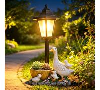 XEERUN Garden Duck Statues with Solar Lantern, Flowerpot Outdoor Decoration, Duck Figurines Yard Art Sculptures, Animal Statue Garden Ornaments Outdoor for Lawn, Patio, Porch, Unique