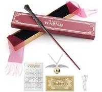 XEERUN Harry P-otter Wand, 38CM Harry Light Up Wand, USB Charging Glow Magic Wand in Gift Box with Spell Card, Station Ticket, Necklace, Hand Carved H-arry Potter Magic Wizards Wand for Cosplay