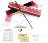 XEERUN Hermione Granger Wand, 38CM Magic Hermione Wand Light Up, USB Charging Glow Magic Wand, Hand Carved Wands in Gift Box with Spell Card, Station Ticket, Necklace for Cospla