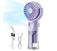 XEERUN Mini Handheld Fan, Portable Handheld Fan with Humidifier Mist, 4 Speeds, Ultra Quite, Lightweight Rechargeable USB Fan, Up to 10H, Outdoor Travel Essentials, for Women Girls (Purple)