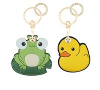 XEEWEN 2 Pack Hidden Keychain Holder for Airtag - Cute Leather Key Ring Case Cover for Women - Frog & Duck