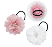XEEWEN Airtag Hair Scrunchie Holder for Kids, Cute Flower Hidden Hair Elastic Band GPS Tracker Case for Apple Airtag (Pink, White, Thick Hair) 2 Pack