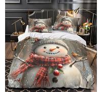XEFASIDBN Snowman Winter Scene Comforter Cover 3D Design Printed All Season 3 Piece Bedding Set Zipper Quilt Cover Ultra Soft Breathable for Kids Teens Adults Women Youth Teenagers Single（135x200cm）