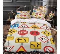 XEFASIDBN TrafficSigns Comforter Cover 3D Print Super Soft 3-Piece Bed Set Hidden Zipper RoadSafetyDesign Duvet Cover Hotel Quality Hypoallergenic for Adults Women Kids Girls Boys Single（140x200cm）