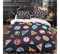 XEFASIDBN TrafficSigns Quilt Cover 3D Print Ultra Soft 3PCs Bed Linen Hidden Zipper ModernDesignStyle Duvet Cover Luxurious Breathable for Adults Teens Women Kids Girls Boys Youth King（220x240cm）