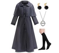 Xefenki Black Plaid Long Dress Costumes for Girls Gothic College Style Includes Socks Necklace Earrings, Color-a, 3-4T