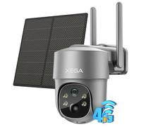 Xega 4G LTE Cellular Security Camera Solar With SIM Card, Outdoor Wireless No WiFi Security Cam CCTV, 2K HD PTZ Night Vision Motion Detection Notification Alarm TF&Cloud Storage(Not Support WiFi)