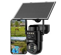 Xega 4G LTE Dual Lens Security Camera with SIM Card Solar No Wi-Fi Support | 8W Solar Panel with 12000mAh Battery, 1080P Resolution, PIR Human Detection, Color Night Vision, Two-Way Talk, Cloud/Local