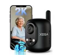 Xega 4G Lte Security Camera Indoor Wireless with Sim Card,No WiFi,2K,Black