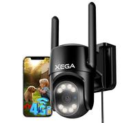 Xega 4G LTE Security Camera Outdoor 24/7 Recording 2K CCTV PTZ Camera No WiFi, Auto Tracking AI Human Detection Instanrt Alert, Plug in Wired, IP66 TF/Cloud Storage, SIM Card Included